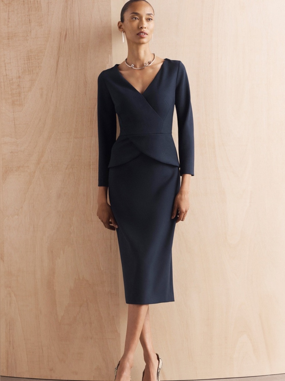 The Fold- Verrone Sculpt Stretch Crepe Dress Navy